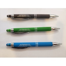 3 Bright Soft Touch Diamond Stylus Pens with Inscription, Black, Green, Blue
